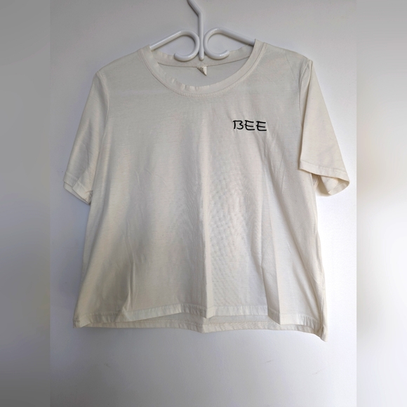 White T-Shirt with Embroidery "Bee" - Picture 1 of 5